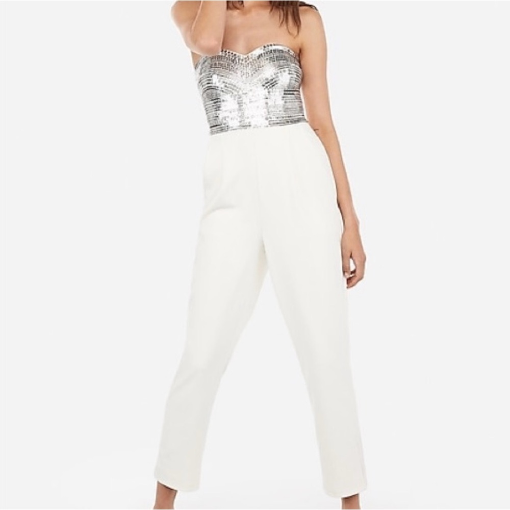 Embellished Sequin Strapless Sweetheart Jumpsuit